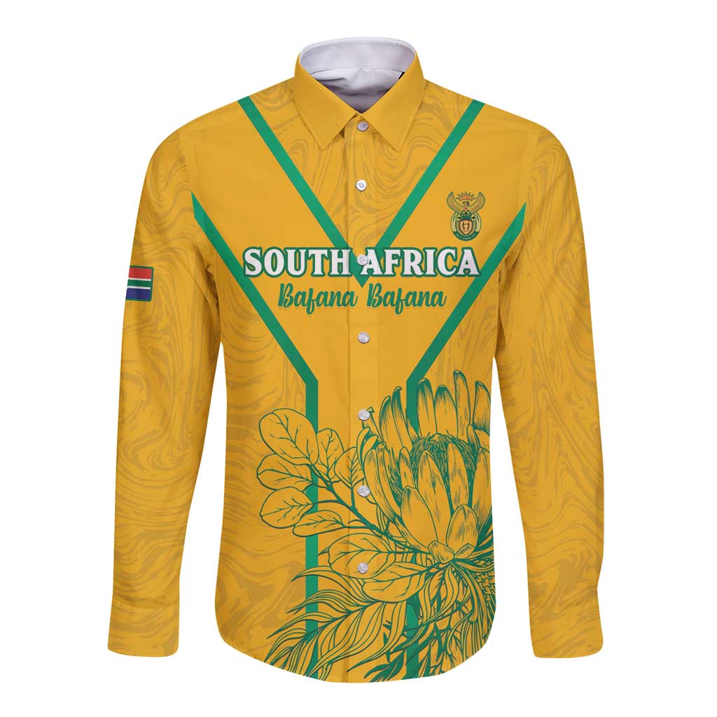 Custom South Africa Soccer Long Sleeve Button Shirt Go Bafana Bafana