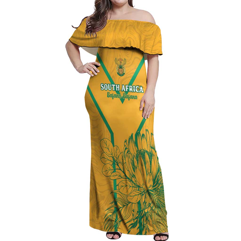 Custom South Africa Soccer Off Shoulder Maxi Dress Go Bafana Bafana