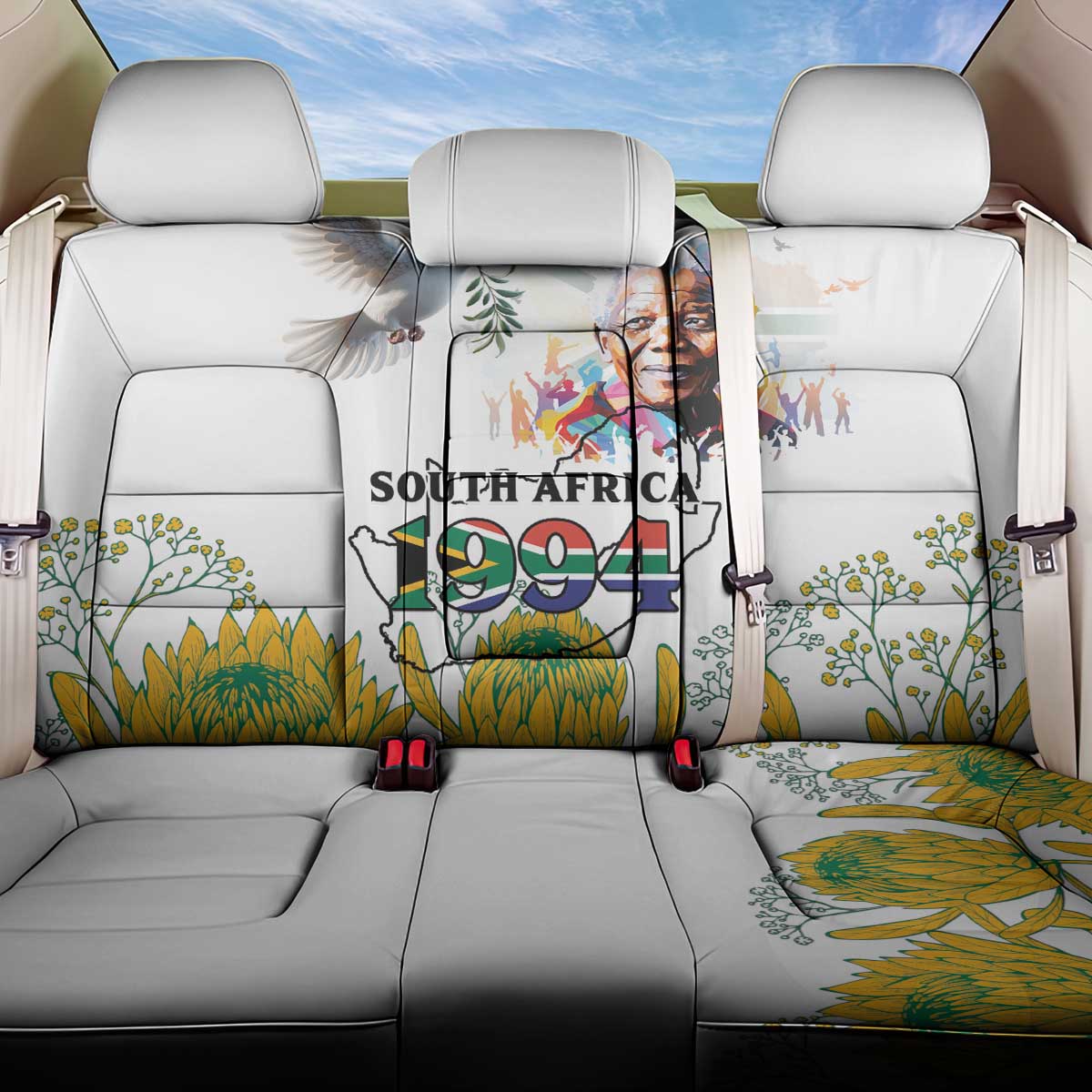 Happy South Africa Freedom Day Back Car Seat Cover Nelson Mandela With Protea