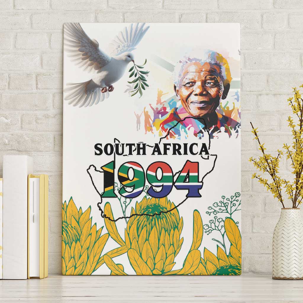 Happy South Africa Freedom Day Canvas Wall Art Nelson Mandela With Protea