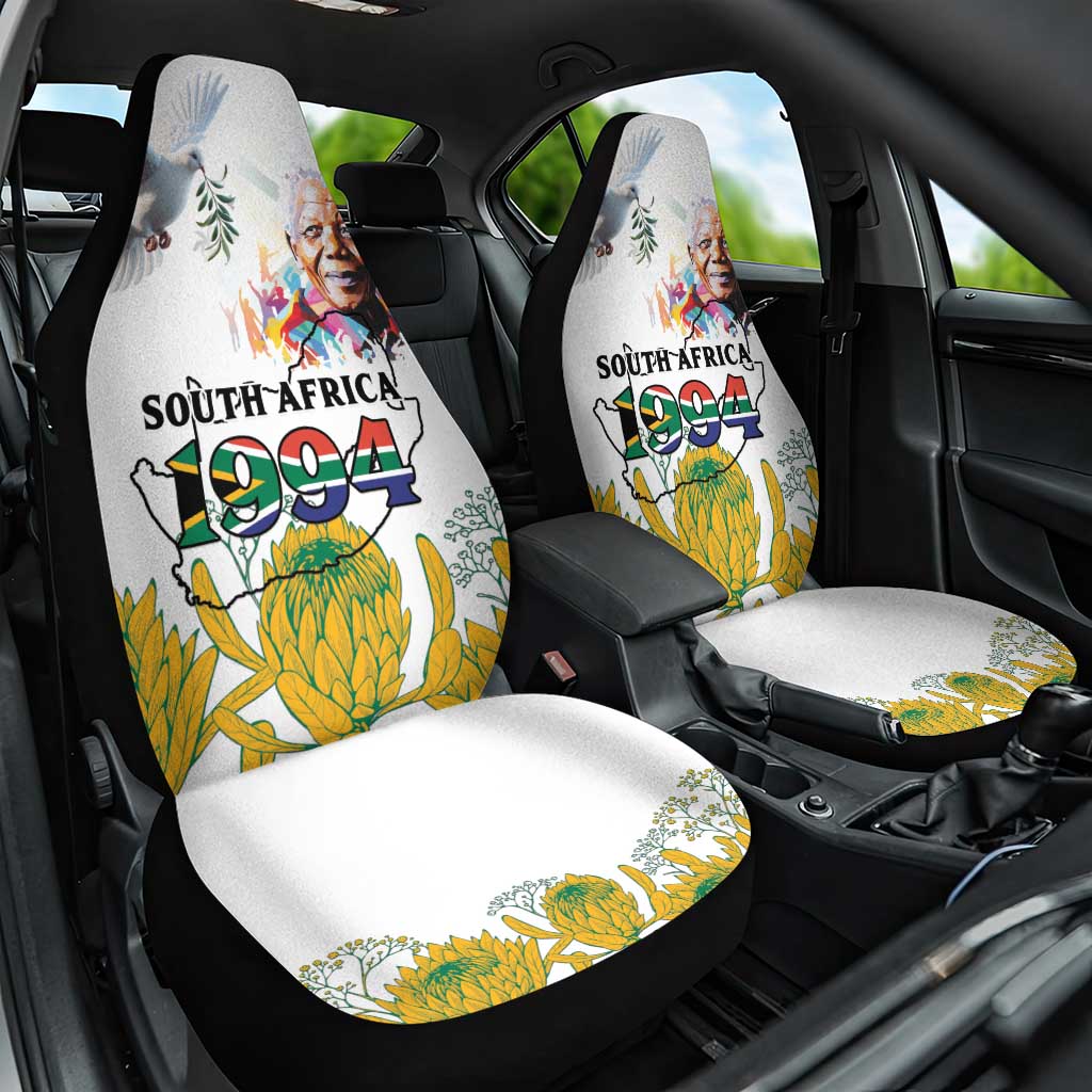 Happy South Africa Freedom Day Car Seat Cover Nelson Mandela With Protea