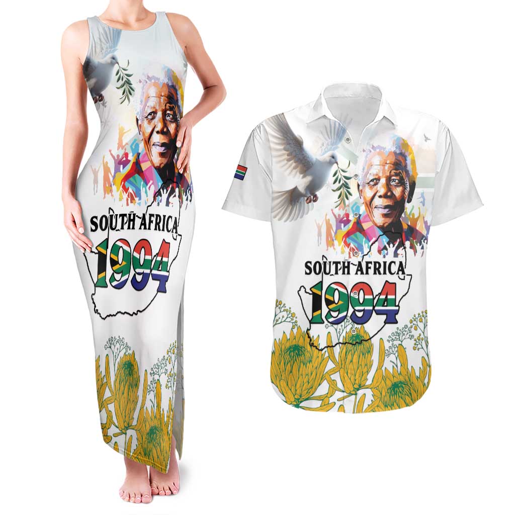 Happy South Africa Freedom Day Couples Matching Tank Maxi Dress and Hawaiian Shirt Nelson Mandela With Protea