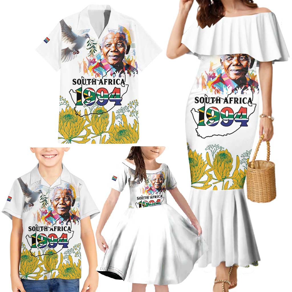 Happy South Africa Freedom Day Family Matching Mermaid Dress and Hawaiian Shirt Nelson Mandela With Protea