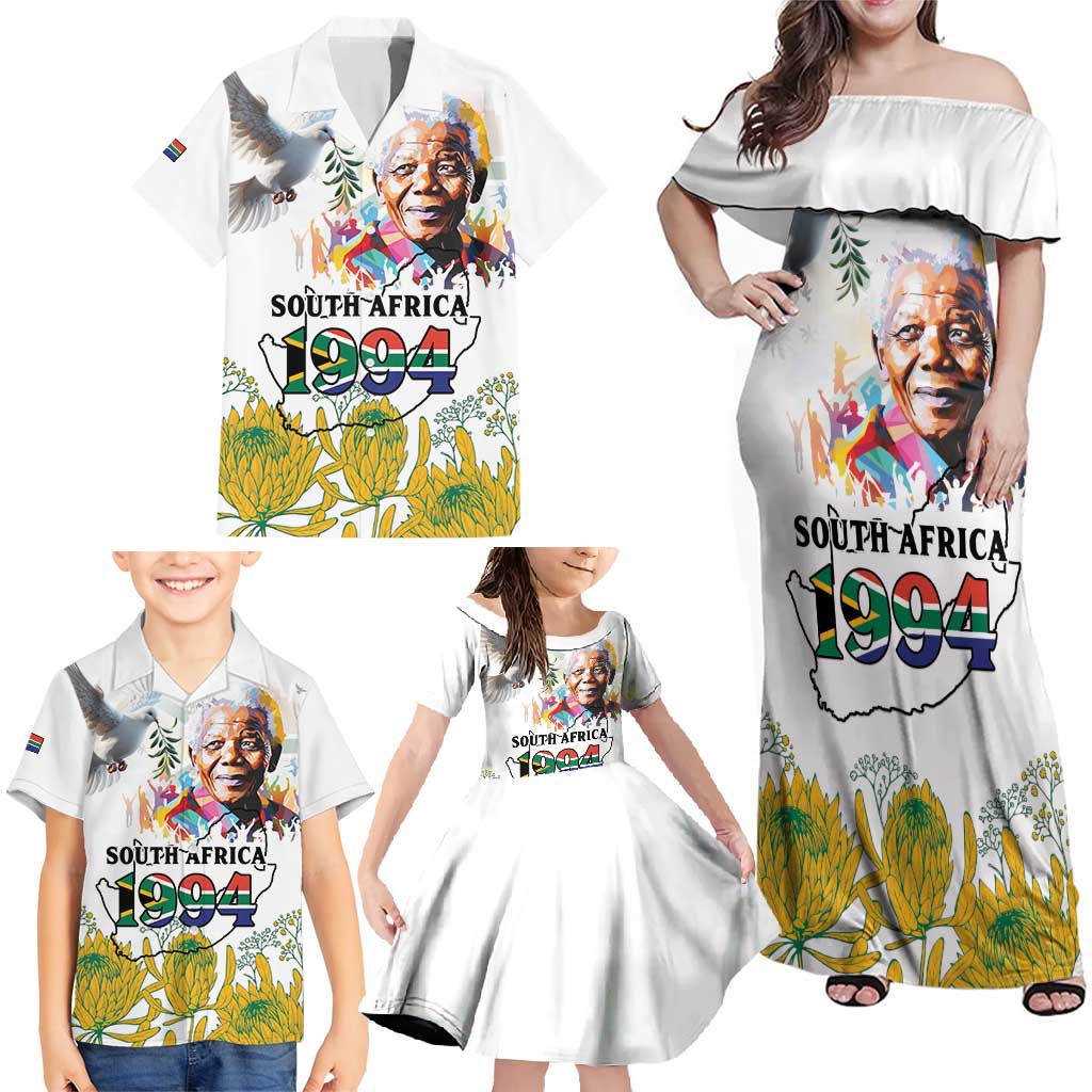 Happy South Africa Freedom Day Family Matching Off Shoulder Maxi Dress and Hawaiian Shirt Nelson Mandela With Protea