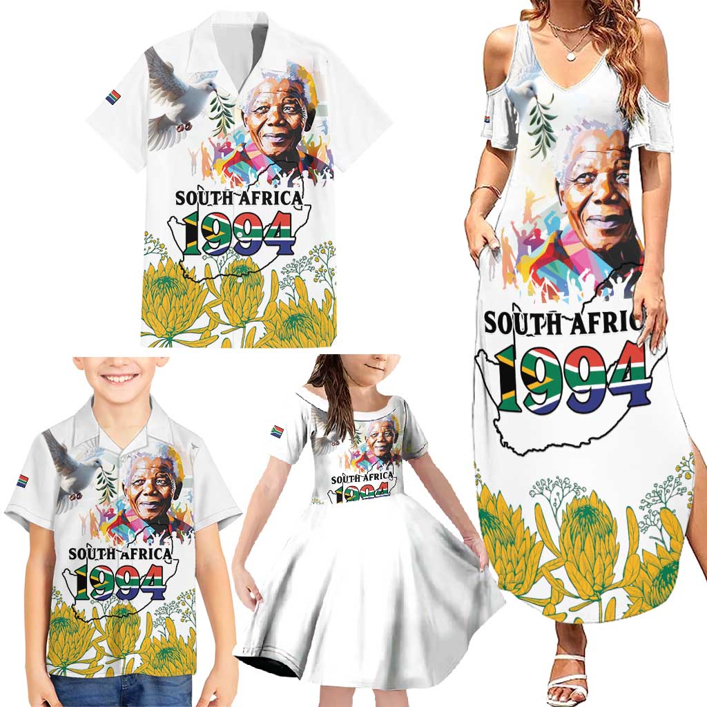 Happy South Africa Freedom Day Family Matching Summer Maxi Dress and Hawaiian Shirt Nelson Mandela With Protea