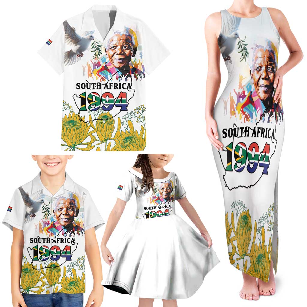 Happy South Africa Freedom Day Family Matching Tank Maxi Dress and Hawaiian Shirt Nelson Mandela With Protea