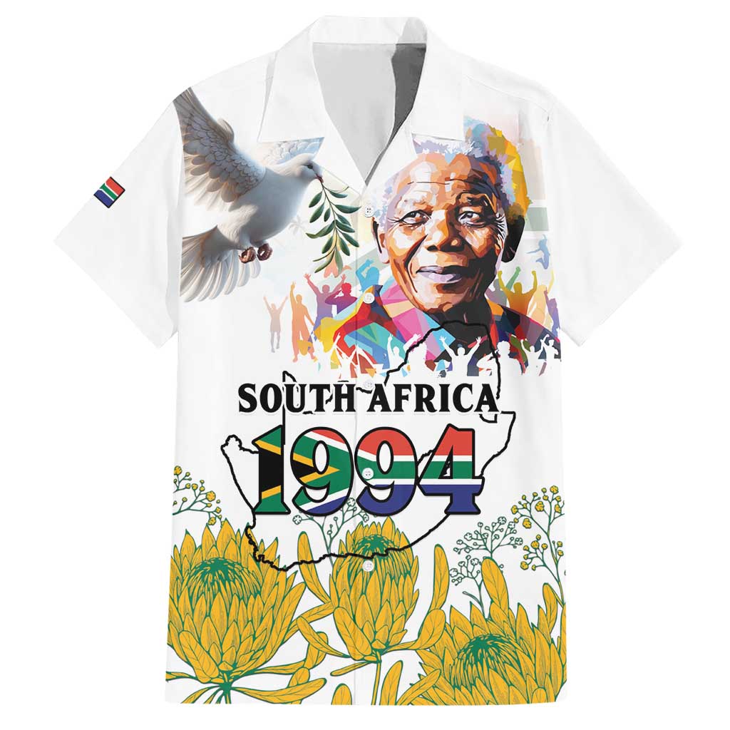 Happy South Africa Freedom Day Hawaiian Shirt Nelson Mandela With Protea