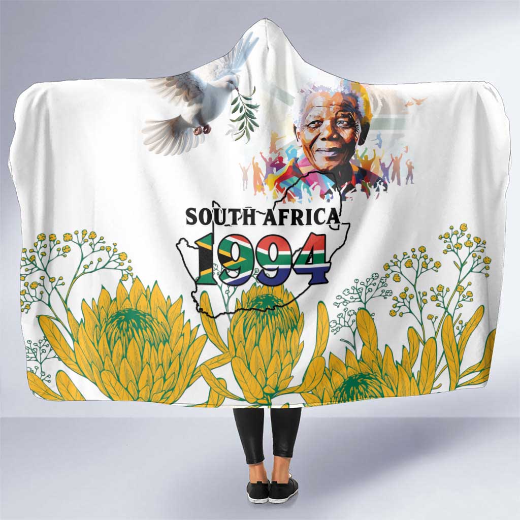 Happy South Africa Freedom Day Hooded Blanket Nelson Mandela With Protea