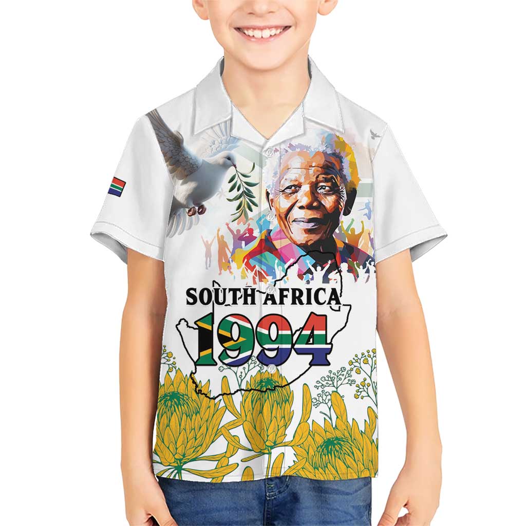 Happy South Africa Freedom Day Kid Hawaiian Shirt Nelson Mandela With Protea