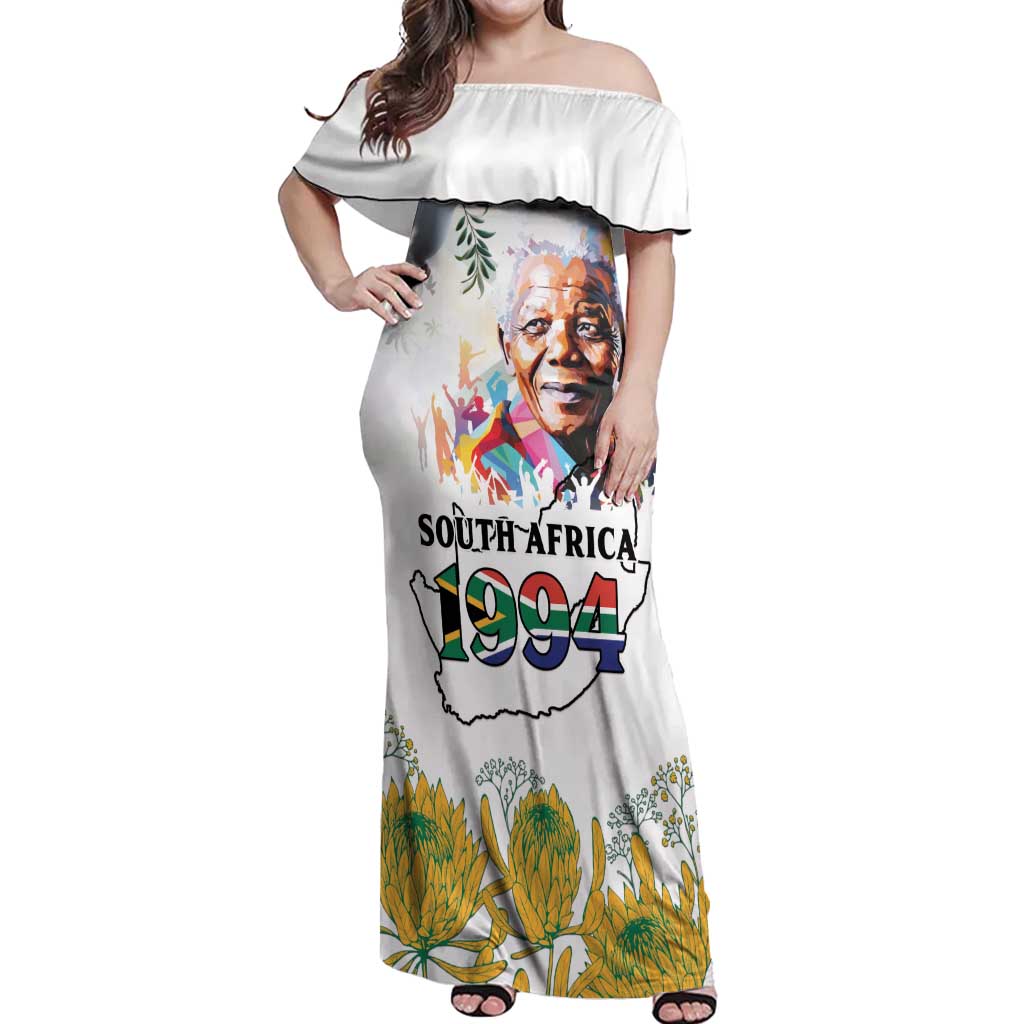 Happy South Africa Freedom Day Off Shoulder Maxi Dress Nelson Mandela With Protea