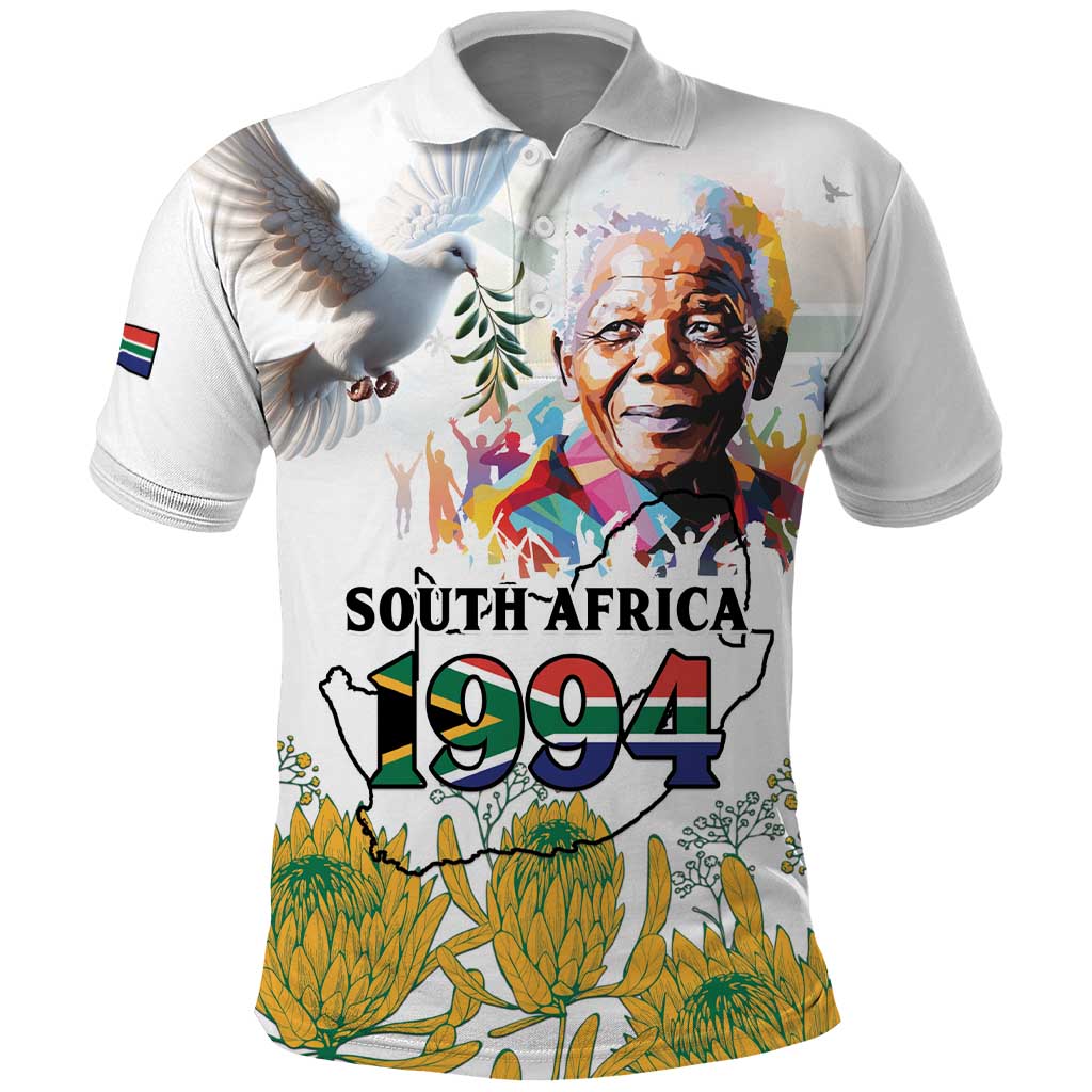 Happy South Africa Freedom Day Polo Shirt Nelson Mandela With Protea