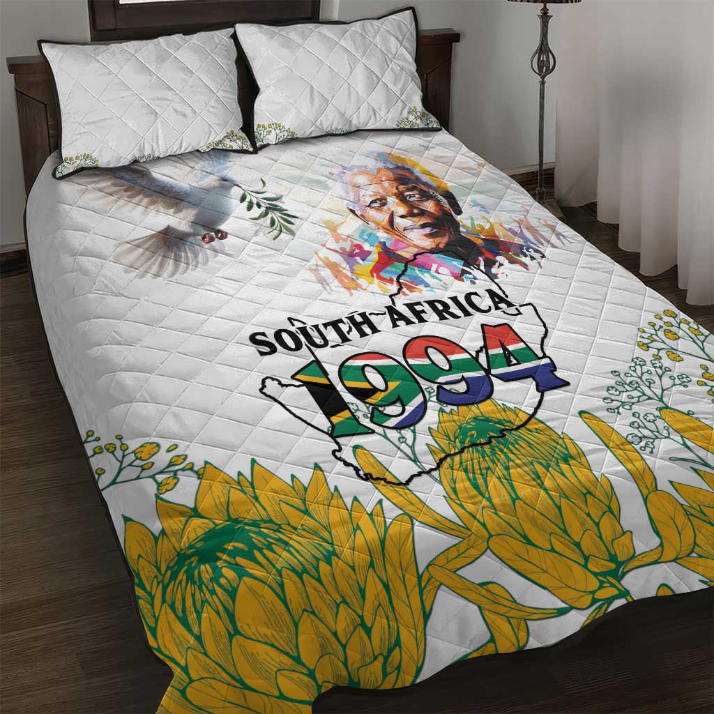 Happy South Africa Freedom Day Quilt Bed Set Nelson Mandela With Protea