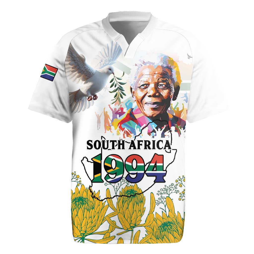 Happy South Africa Freedom Day Rugby Jersey Nelson Mandela With Protea