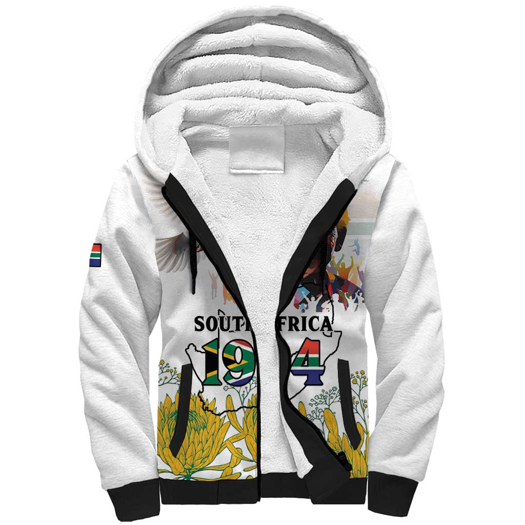 Happy South Africa Freedom Day Sherpa Hoodie Nelson Mandela With Protea