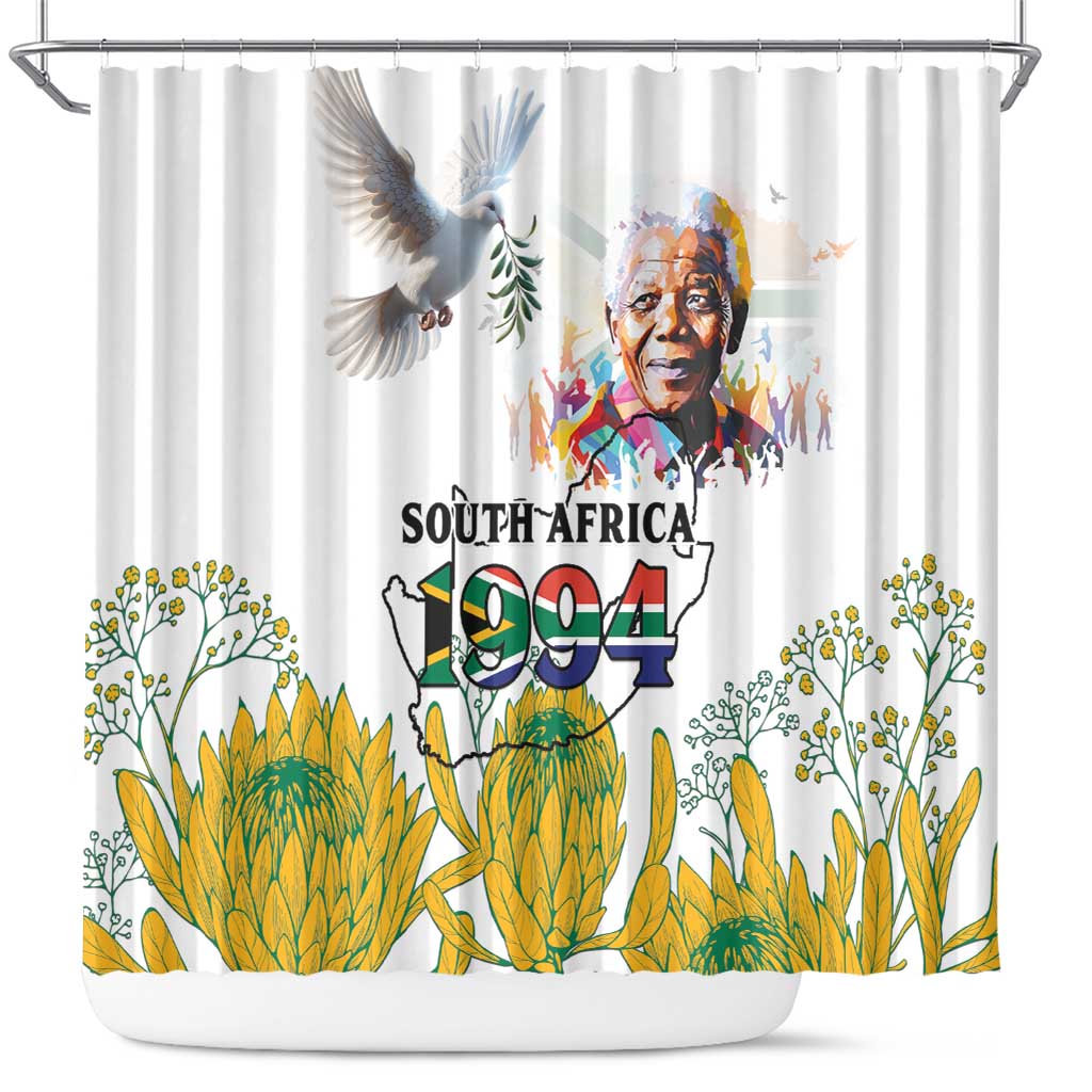 Happy South Africa Freedom Day Shower Curtain Nelson Mandela With Protea