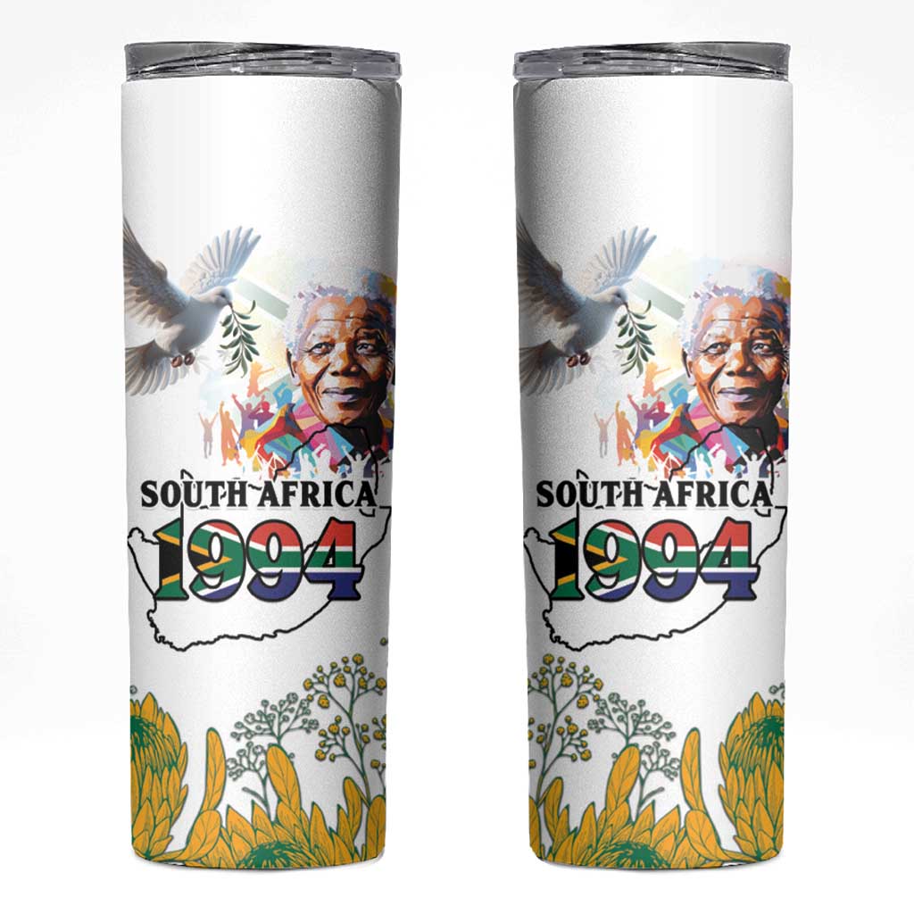 Happy South Africa Freedom Day Skinny Tumbler Nelson Mandela With Protea