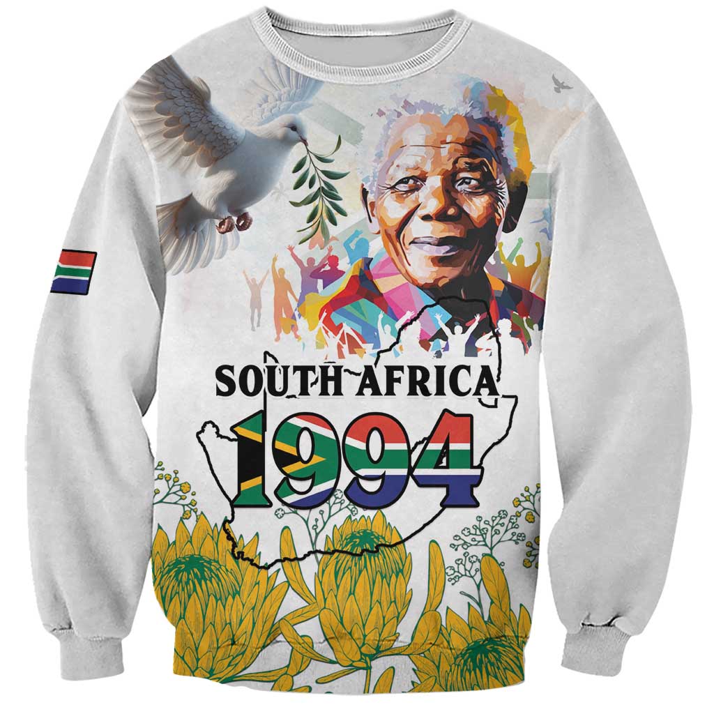 Happy South Africa Freedom Day Sweatshirt Nelson Mandela With Protea