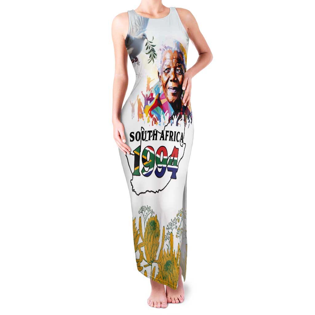 Happy South Africa Freedom Day Tank Maxi Dress Nelson Mandela With Protea