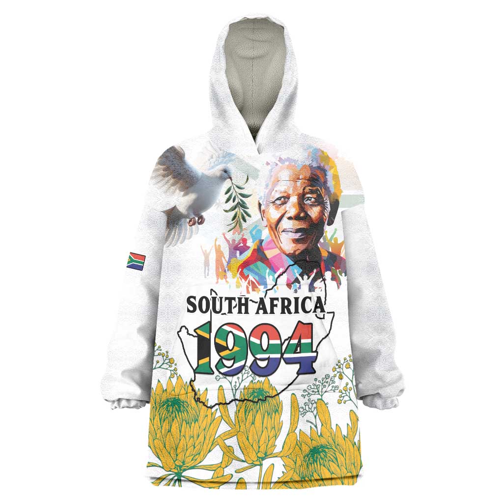 Happy South Africa Freedom Day Wearable Blanket Hoodie Nelson Mandela With Protea