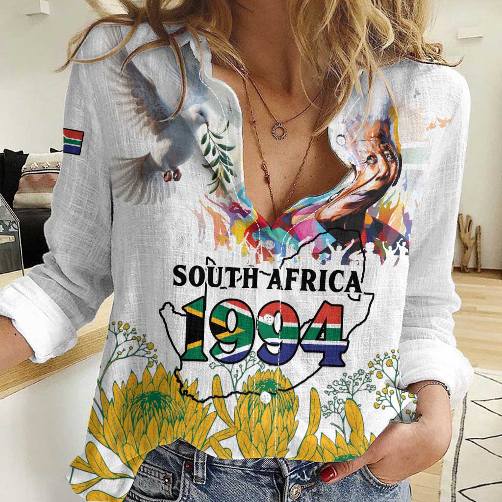 Happy South Africa Freedom Day Women Casual Shirt Nelson Mandela With Protea