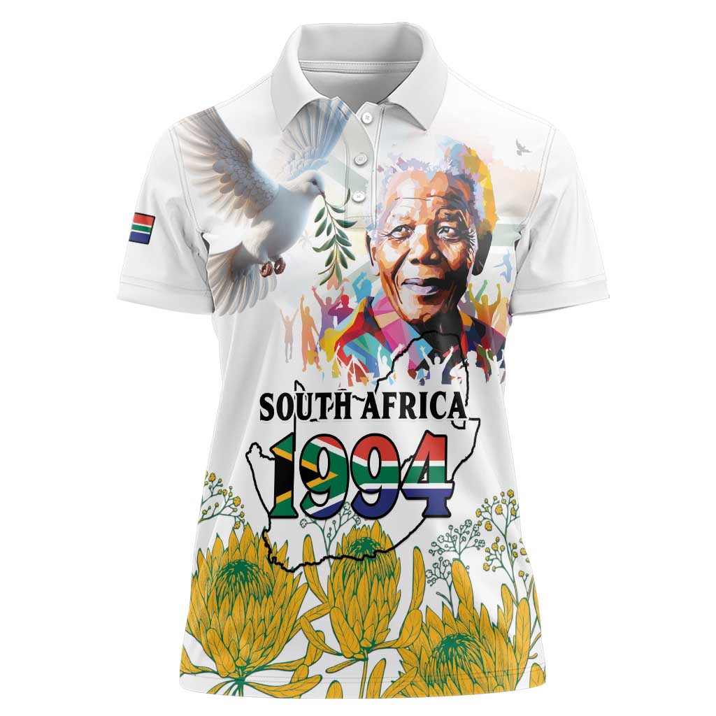 Happy South Africa Freedom Day Women Polo Shirt Nelson Mandela With Protea