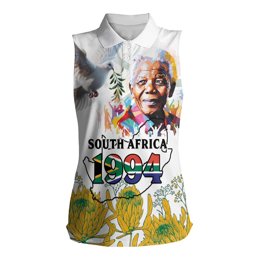 Happy South Africa Freedom Day Women Sleeveless Polo Shirt Nelson Mandela With Protea