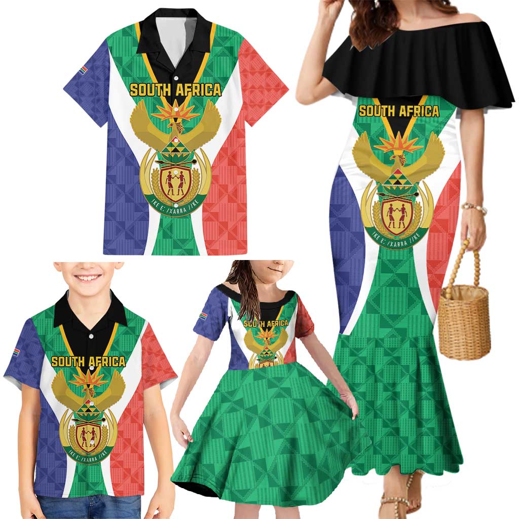 Personalised South Africa Family Matching Mermaid Dress and Hawaiian Shirt Coat Of Arms Flag Style