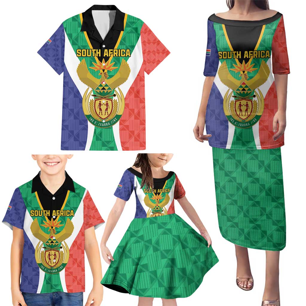 Personalised South Africa Family Matching Puletasi and Hawaiian Shirt Coat Of Arms Flag Style