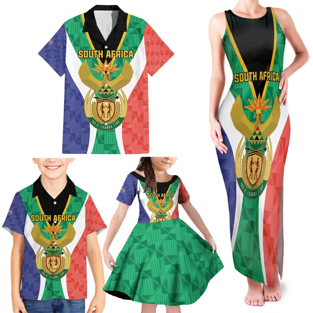 Personalised South Africa Family Matching Tank Maxi Dress and Hawaiian Shirt Coat Of Arms Flag Style