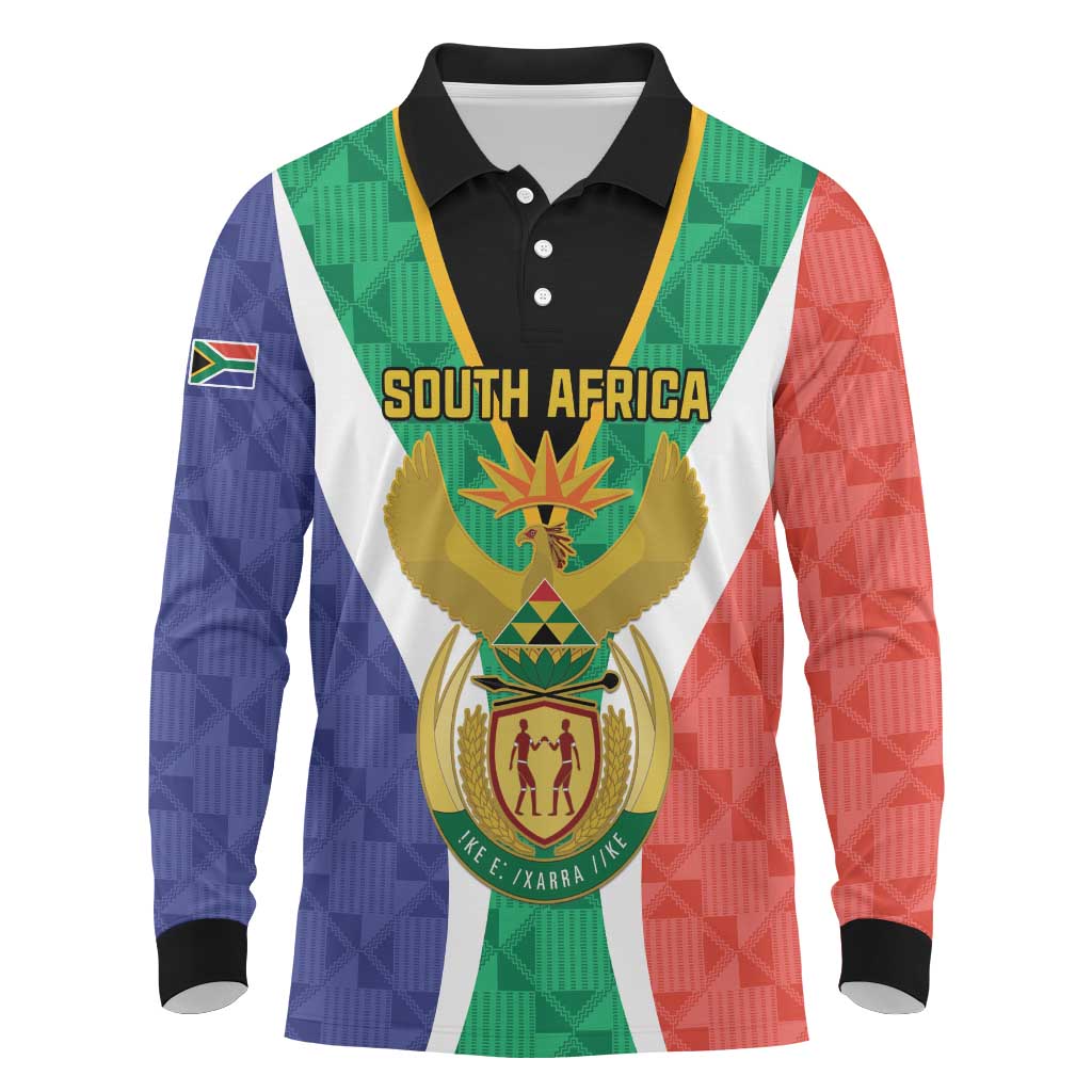 Personalised South Africa Long Sleeve Polo Shirt Coat Of Arms Flag Style