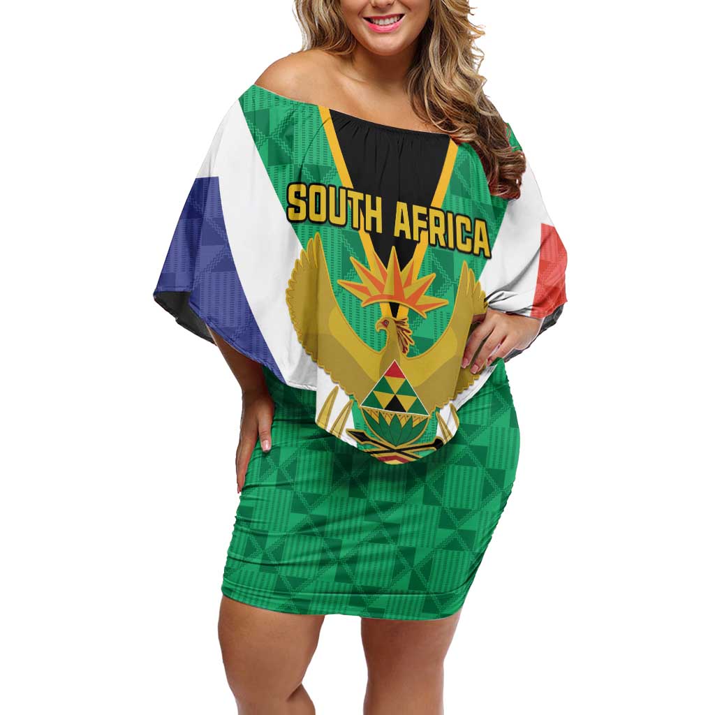 Personalised South Africa Off Shoulder Short Dress Coat Of Arms Flag Style