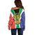 Personalised South Africa Off Shoulder Sweater Coat Of Arms Flag Style