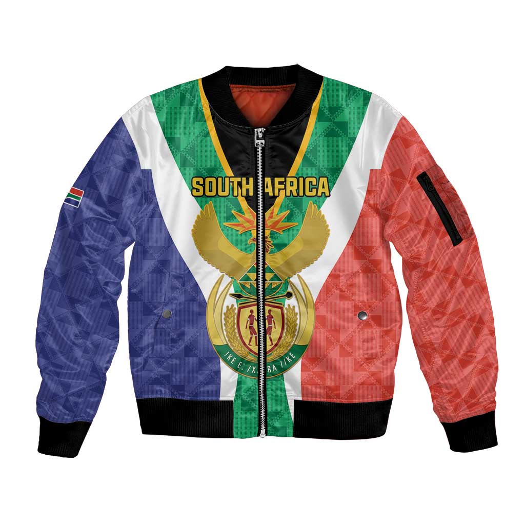 Personalised South Africa Sleeve Zip Bomber Jacket Coat Of Arms Flag Style