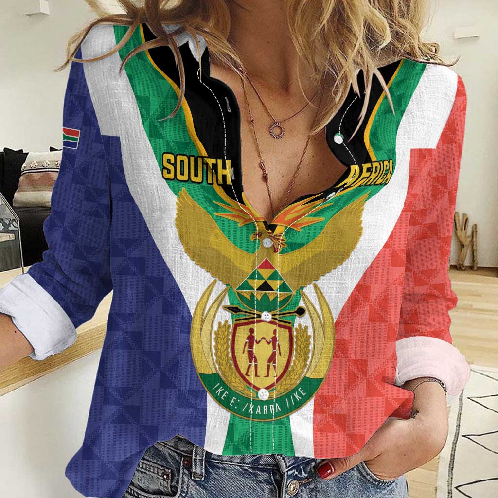 Personalised South Africa Women Casual Shirt Coat Of Arms Flag Style