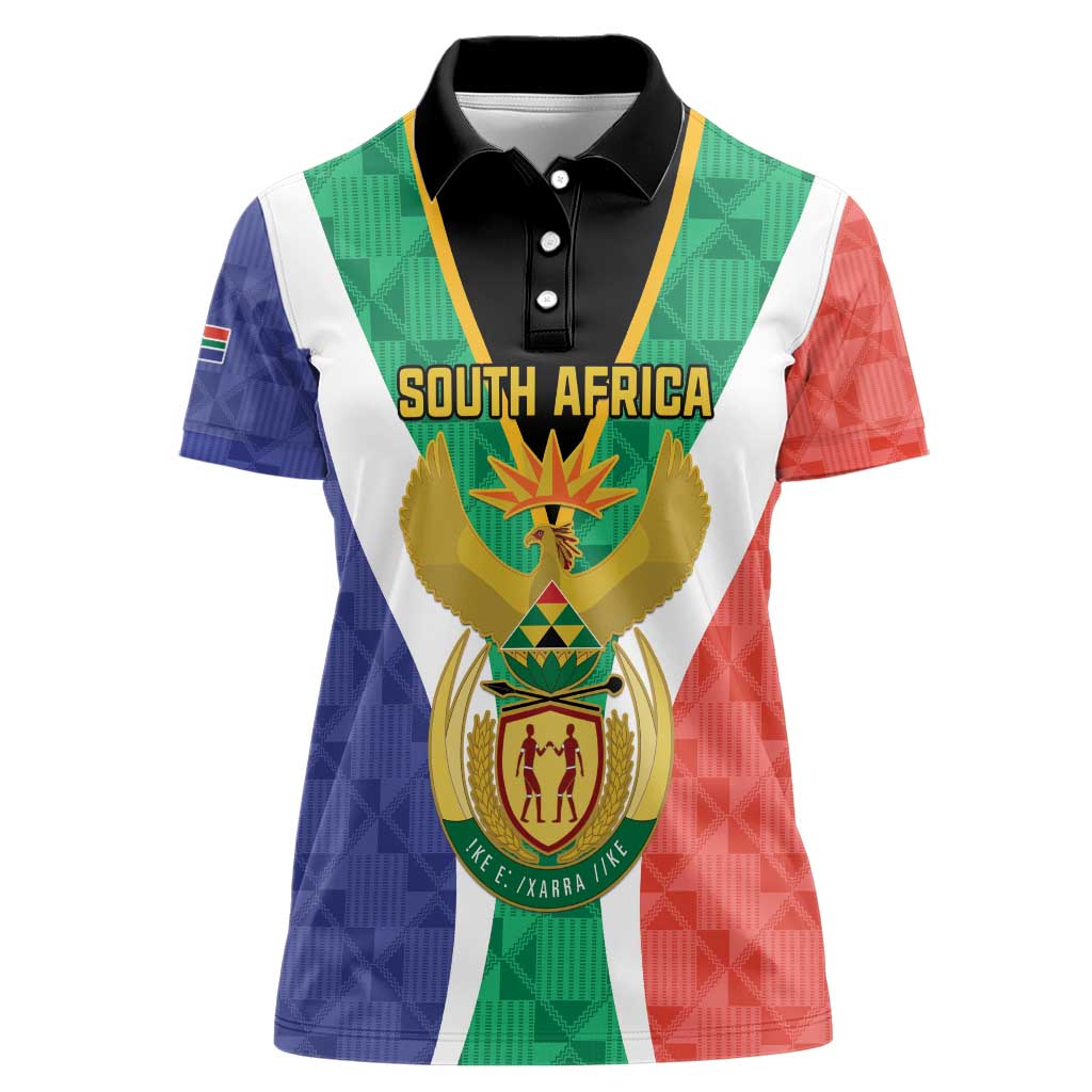 Personalised South Africa Women Polo Shirt Coat Of Arms Flag Style