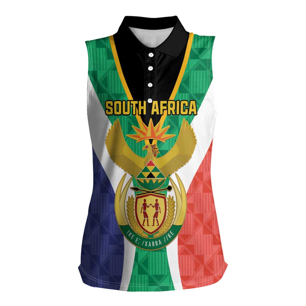 Personalised South Africa Women Sleeveless Polo Shirt Coat Of Arms Flag Style