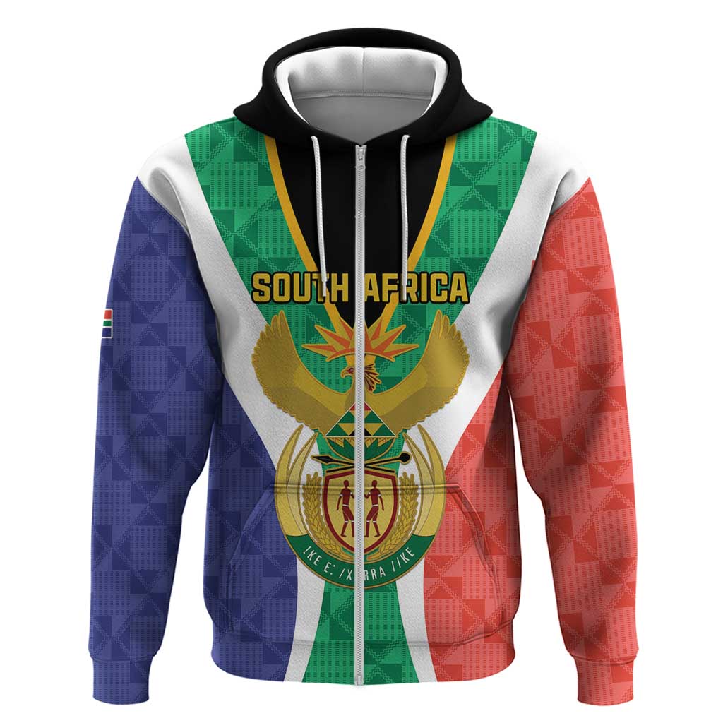 Personalised South Africa Zip Hoodie Coat Of Arms Flag Style