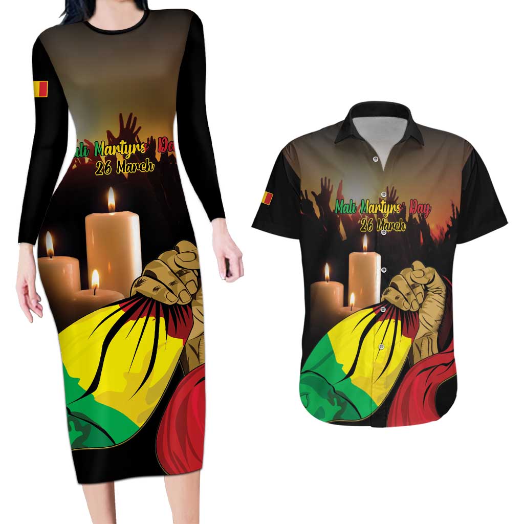 Personalised Mali Martyrs Day Couples Matching Long Sleeve Bodycon Dress and Hawaiian Shirt 26 March