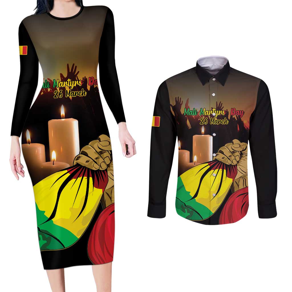 Personalised Mali Martyrs Day Couples Matching Long Sleeve Bodycon Dress and Long Sleeve Button Shirt 26 March