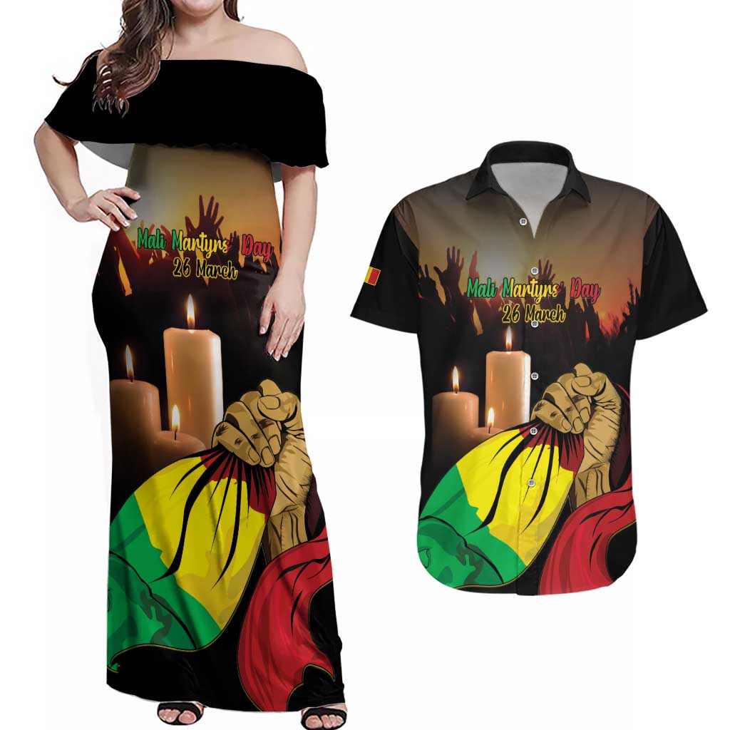 Personalised Mali Martyrs Day Couples Matching Off Shoulder Maxi Dress and Hawaiian Shirt 26 March