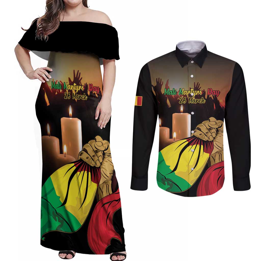 Personalised Mali Martyrs Day Couples Matching Off Shoulder Maxi Dress and Long Sleeve Button Shirt 26 March