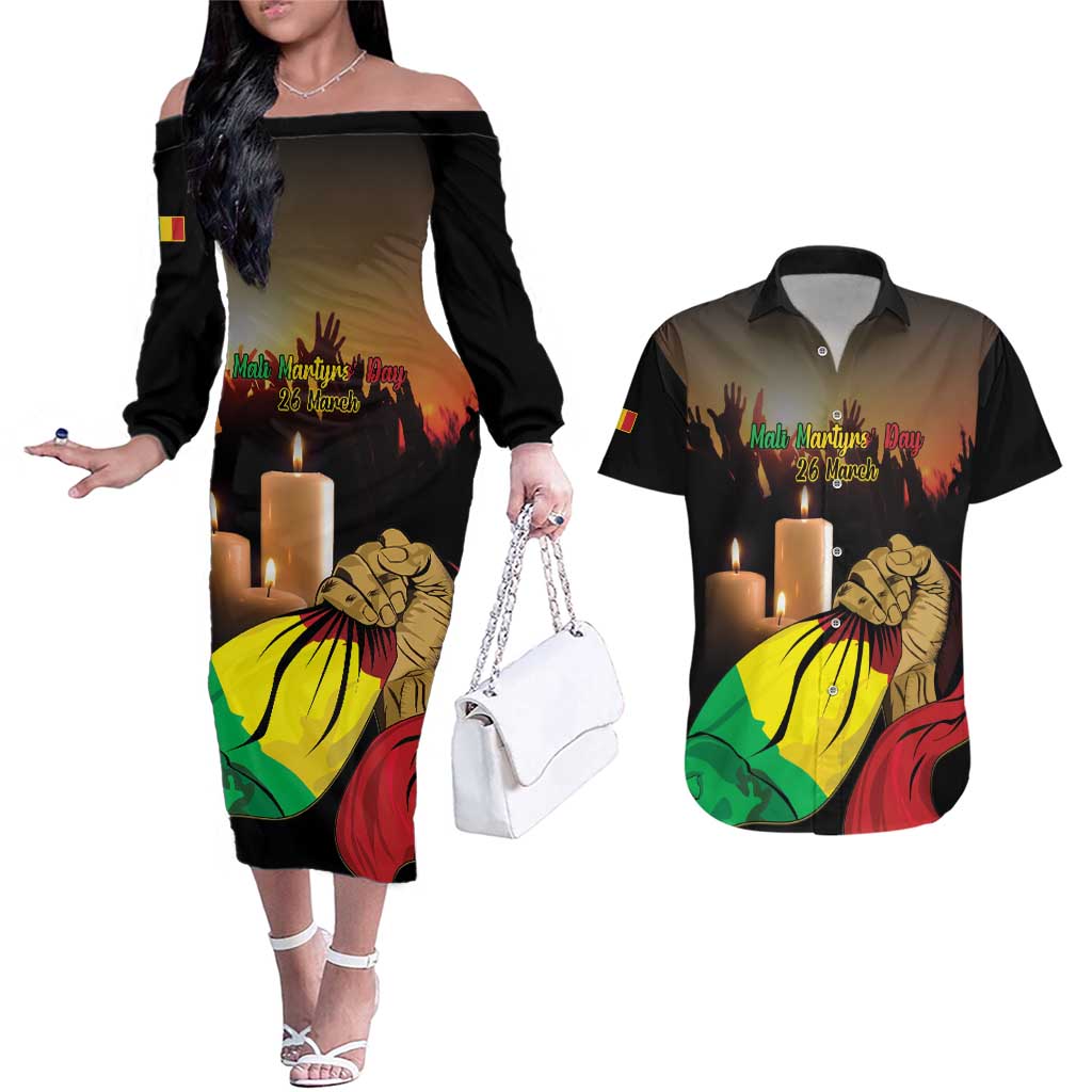 Personalised Mali Martyrs Day Couples Matching Off The Shoulder Long Sleeve Dress and Hawaiian Shirt 26 March