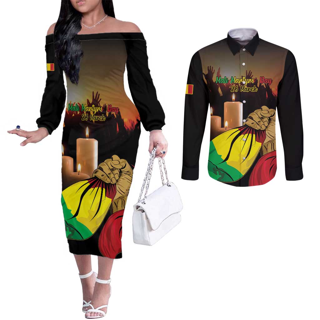 Personalised Mali Martyrs Day Couples Matching Off The Shoulder Long Sleeve Dress and Long Sleeve Button Shirt 26 March