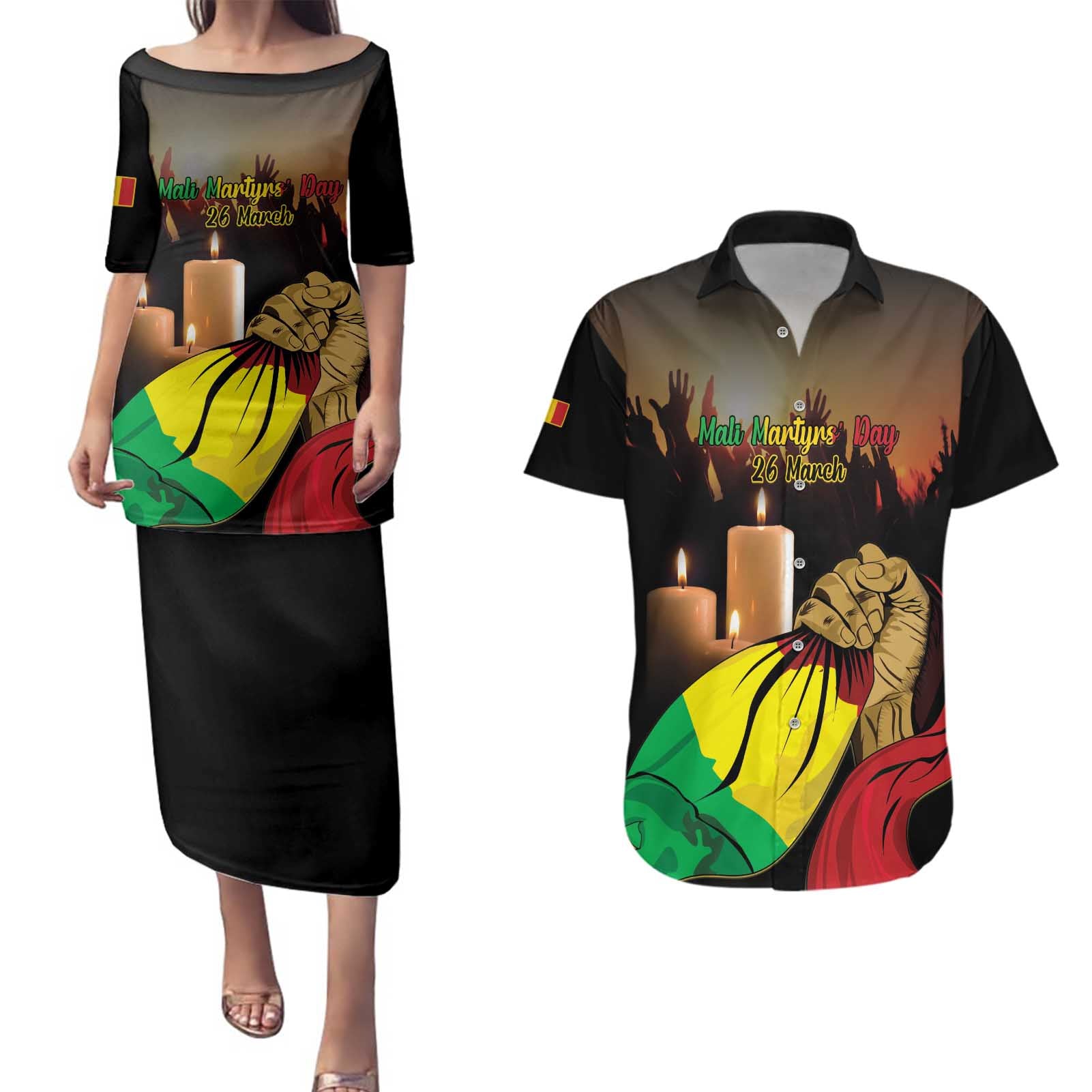 Personalised Mali Martyrs Day Couples Matching Puletasi and Hawaiian Shirt 26 March