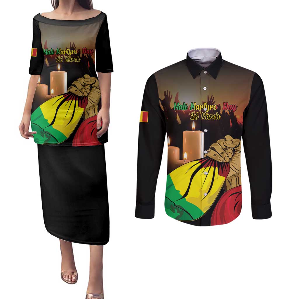 Personalised Mali Martyrs Day Couples Matching Puletasi and Long Sleeve Button Shirt 26 March