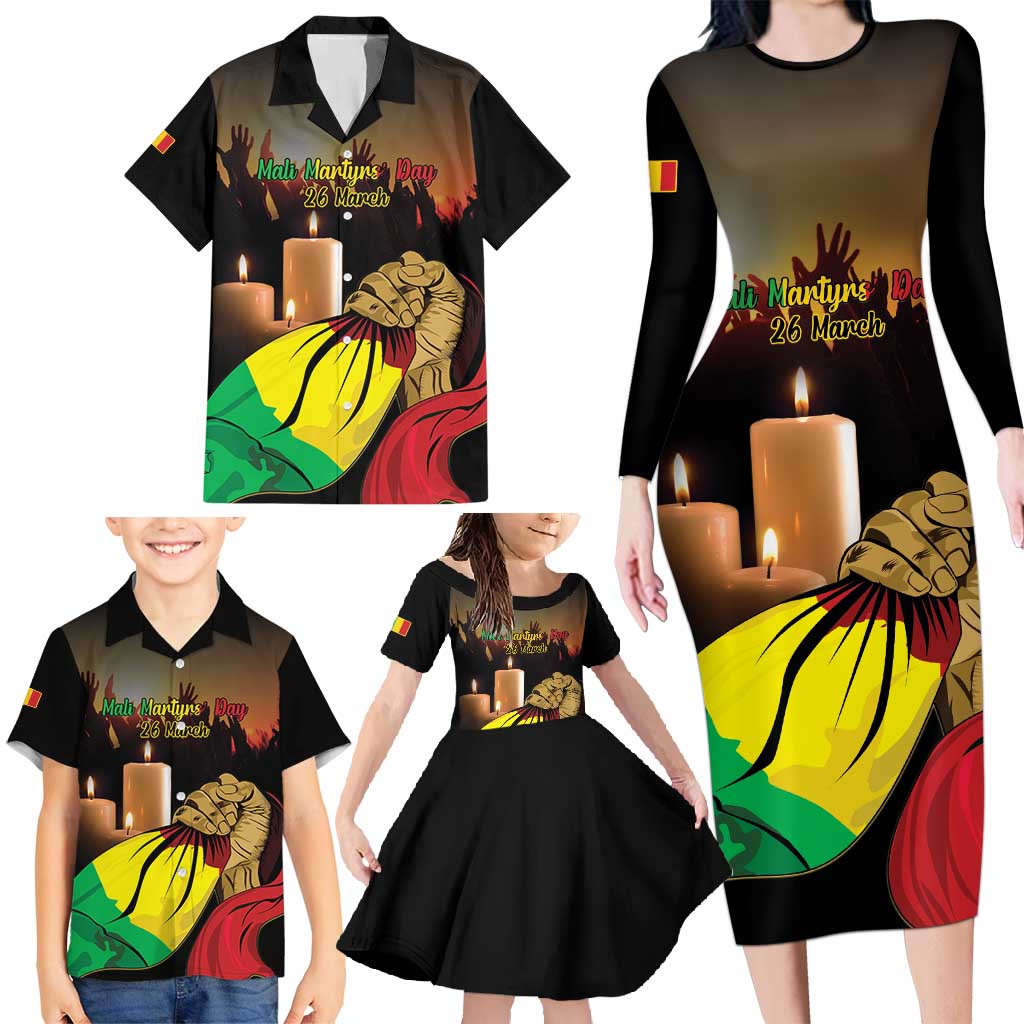 Personalised Mali Martyrs Day Family Matching Long Sleeve Bodycon Dress and Hawaiian Shirt 26 March