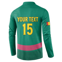 Green back sweatshirt with YOUR TEXT and number 15, plus pink stripe.