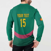 Green back button sweatshirt with YOUR TEXT 15 and sleeve flag patch.