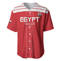 Red football jersey, white V-neck and shoulder stripes, EGYPT logo with vertical graphic