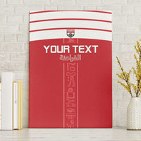Red Egypt-themed football canvas wall art with white stripes and vertical hieroglyph graphic
